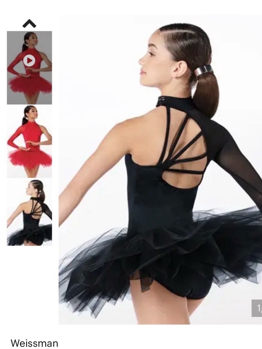 Weissman Candy Cane Red One-Shoulder Tutu Dress with Mesh Long Sleeve. Size LC
